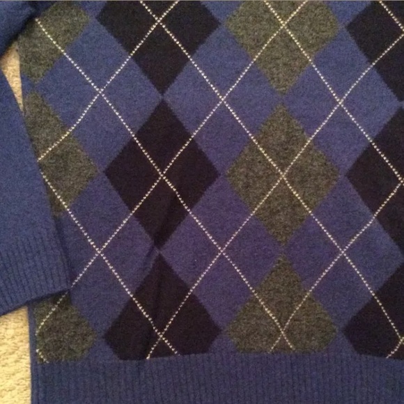 J. CREW Argyle LambsWool Sweater VNeck Blue Gray - Picture 8 of 8